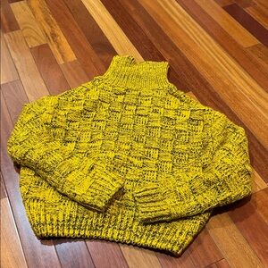 Celine Marled Yellow Basketweave Turtleneck Sweater